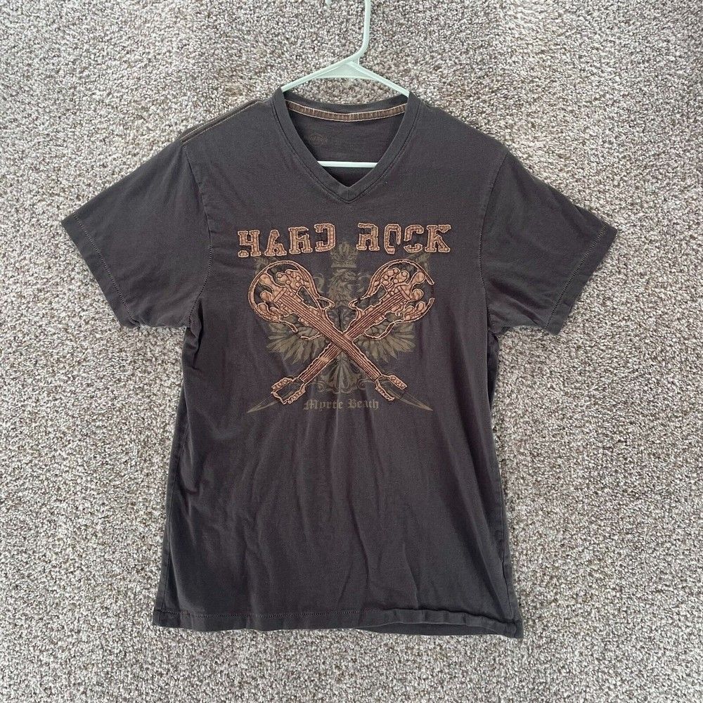 Hard Rock‎ Cafe Shirt Adult Small Brown Myrtle Beach South Carolina Rock On Logo